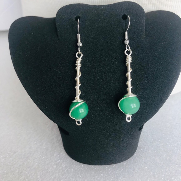 Womans earrings Green aventurine dangle wire wrap earrings handmade earrings 2” - Picture 1 of 6